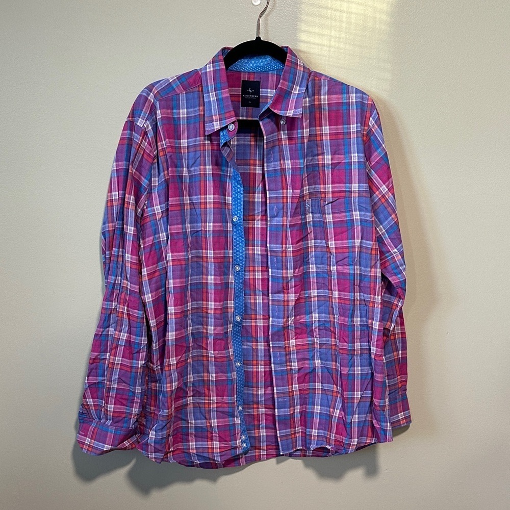 TailorByrd Mens 10% Cotton Plaid Button Down Shirt Size Large